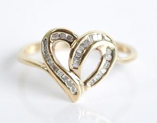 10K Yellow Gold & Diamond Heart Ring
