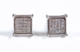 Pair, Sterling & Pave Diamond Earrings