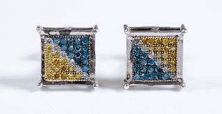 Pair, Sterling & Multi Color Diamond Earrings