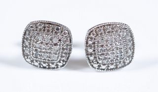 Pair, Sterling Silver & Diamond Earrings