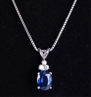 Italian 925 Diamond & Sapphire Pendant Necklace