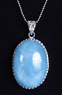 Sterling Silver & Blue Quartz Pendant Necklace