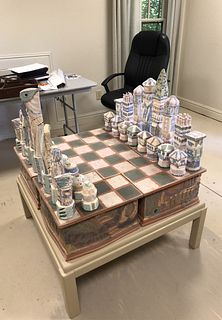 One of a Kind Hand Thrown Sculptural Chess Set
