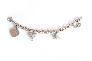 Sterling Silver Charm Bracelet w/Tiffany Heart Tag