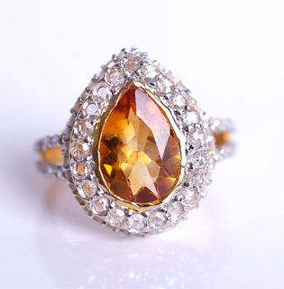 18K Yellow Gold Diamond & Yellow Topaz Ring