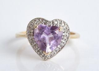 14K YG Amethyst & Diamond Heart Ring