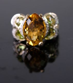 14K Yellow Gold Diamond & Citrine Ladies Ring