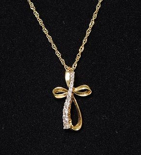 14K Yellow Gold & Diamond Cross Pendant Necklace
