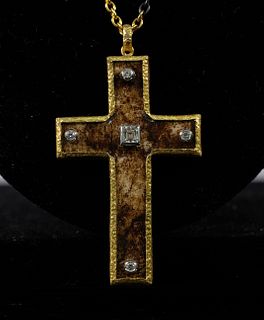 Gasia 24K YG Silver Cross Necklace w/Diamonds