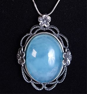 Sterling & Blue Stone Pendant Necklace