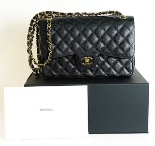 Jumbo Black Quilted Calfskin Chanel Flap Bag