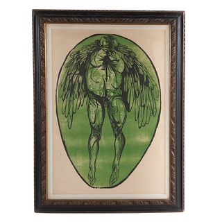 Leonard Baskin. "Icarus," Color Woodcut