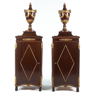 Pair of Regency Style Mahogany Urn Top Cabinets
