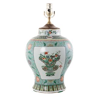 Chinese Famille Verte Jar Lamp