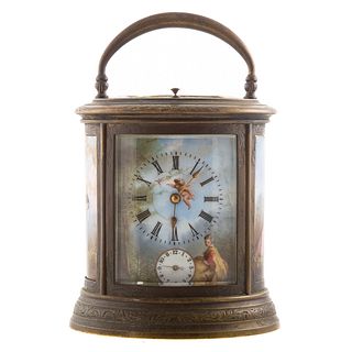 Continental Etched Brass & Enamel Carriage Clock