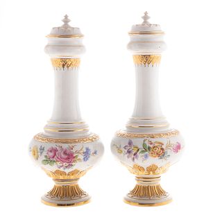 Pair Meissen Covered Long Neck Vases