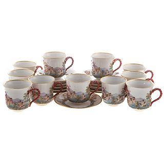 11 Meissen,Capodimonte Style Tea Cups/Saucers