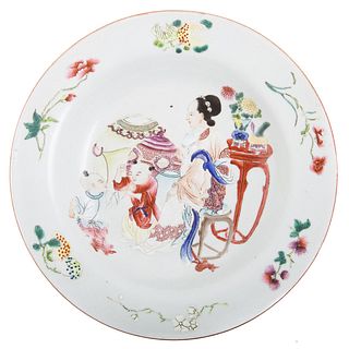 Chinese Export Famille Rose Plate with Ruby Glaze