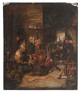 English Old Master, 18th Century Oil on Tin, Doctor's Office 