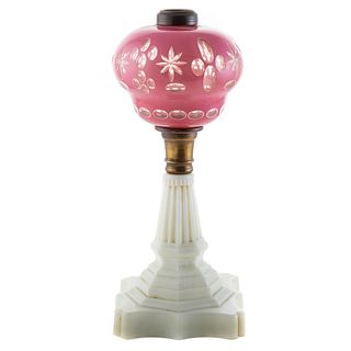 American Double Overlay Glass Oil Lamp