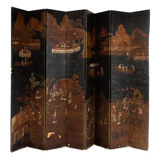 Chinese Painted Eight Panel Folding Screen