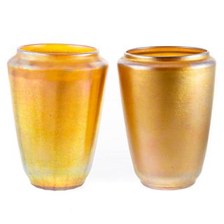 Pair Opalescent Art Glass Vases