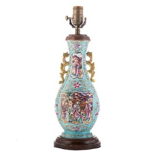 Chinese Export Mandarin Palette Vase Lamp