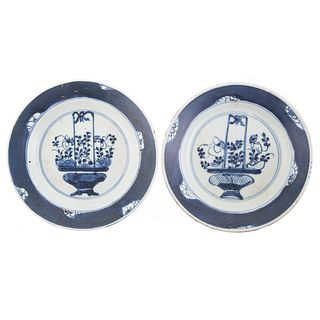 Pair Chinese Export Blue/White Small Plates