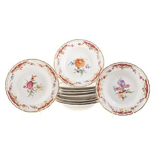 10 KPM Porcelain Floral Decorated Soup Bowls