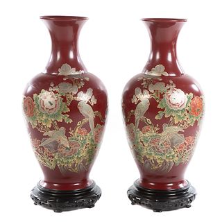 Pair Japanese Lacquer Palace Vases