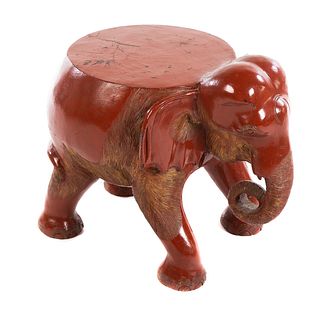 Chinese Carved Wood/Lacquer Elephant Garden Seat