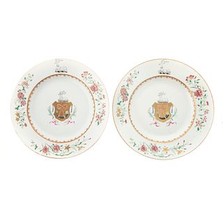 Pair Chinese Armorial Porcelain Plates