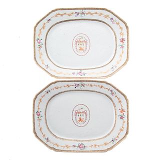 Pair Chinese Armorial Platters