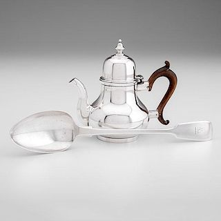 English Sterling Coffee Pot and Serving Spoon 