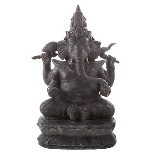 Indian Patinated Bronze Figure of Ganesha