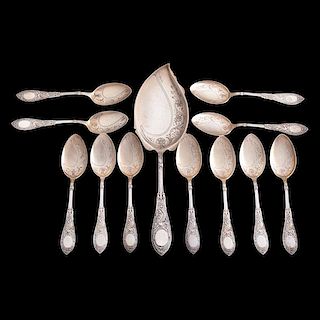 Whiting Sterling Arabesque Bright Cut Spoons and Server 