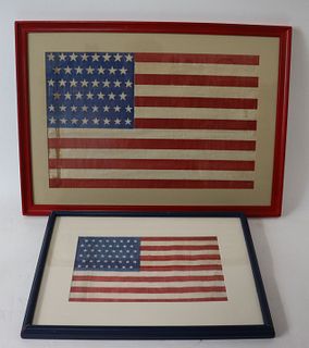 2 Framed 46 & 48 Star Antique American Flags.