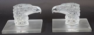 Lalique France Pair Of Molded Crystal Eagle