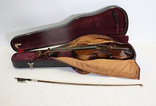 Unsigned Violin And Silver Mounted German Bow.
