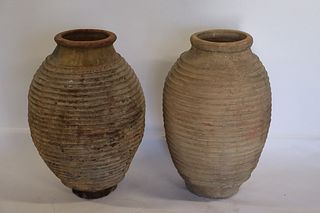 A Pair Of Large Antique Terracotta Oil Jars