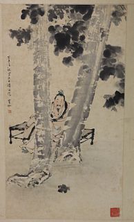 Li Lingjia Signed Painting On Silk Scholar In