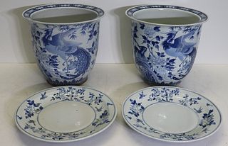 Pair Of Blue And White Porcelain Planters On