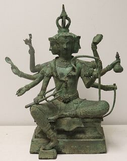 Antique Thai Patinated Seated Sculpture of Brahma