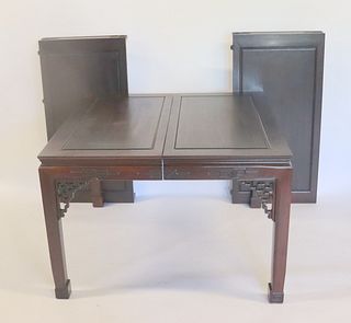 Chinese Hardwood Table With Carved Apron And 2