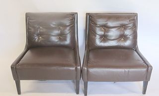 Pair Of Vintage Leather Upholstered Low Chairs.