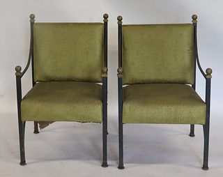 Pair Of Patinated Metal Arm Chairs With Gilt