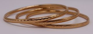 JEWELRY. (3) 14kt Gold Etched Bangle Bracelets.