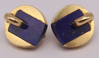 JEWELRY. Pair of 18kt Gold and Lapis Lazulis Ear