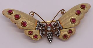 JEWELRY. 18kt Gold, Ruby, and Diamond Butterfly