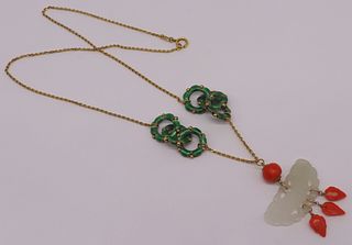 JEWELRY. 14kt Gold, Enamel, Jade, and Coral